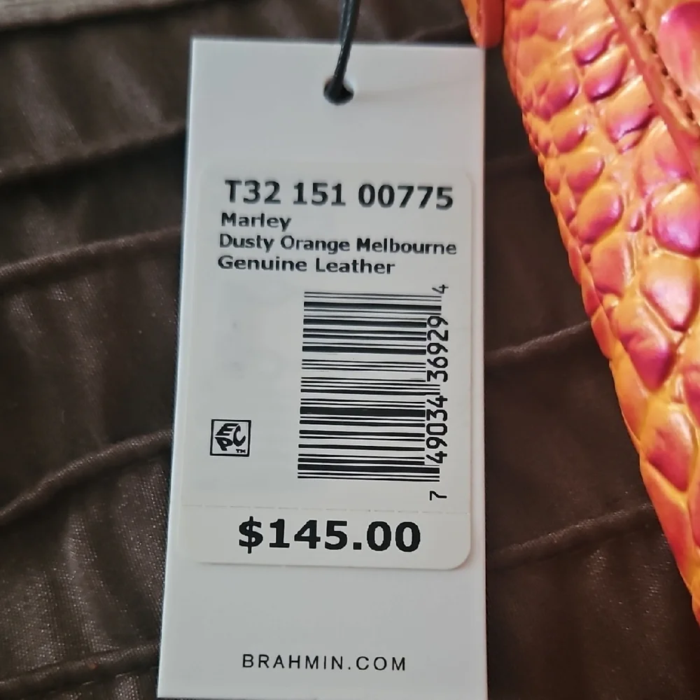 Brahmin Marley Dusty Melbourne Leather Orange-Pink Croc-Embossed Crossbody - Picture 6 of 6